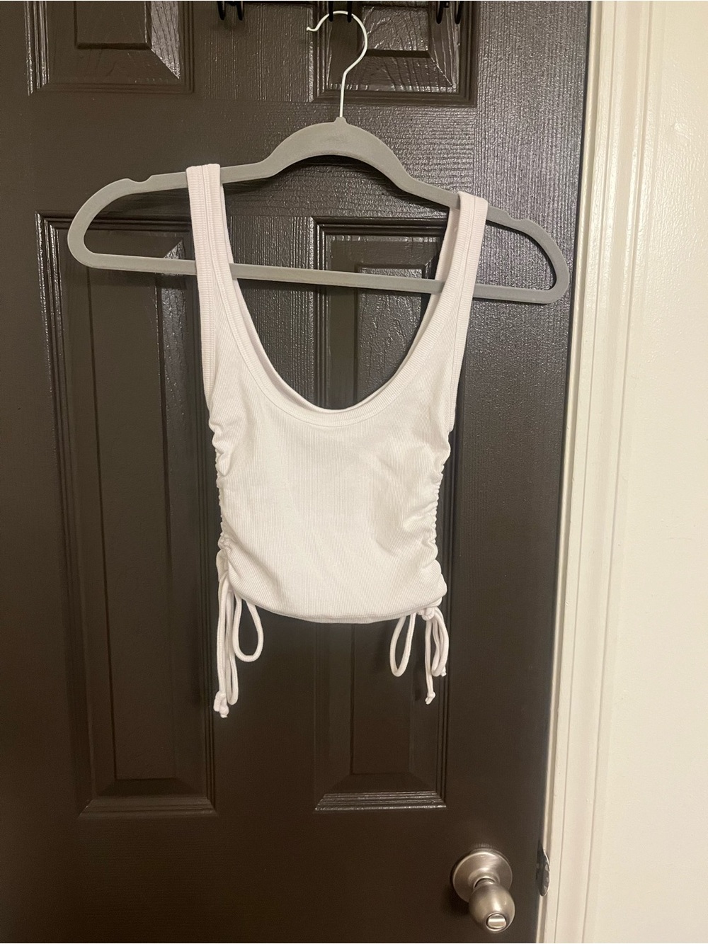 Zara White Ruched-Side Cropped Tank